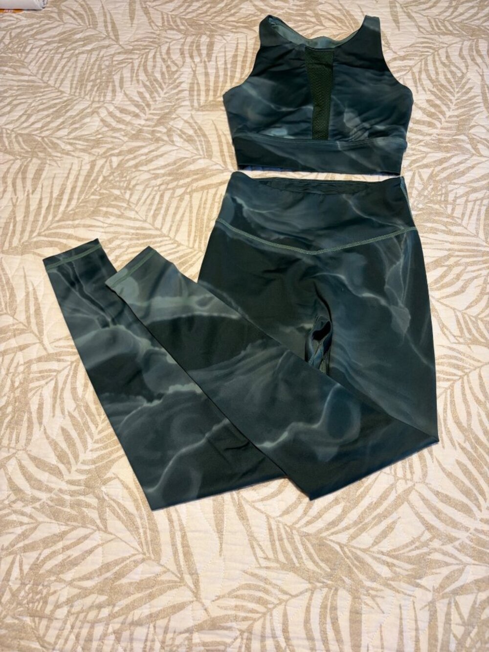 Buffbunny Womens Activewear Set - Green Marble Size S High-Waisted Leggings Bra